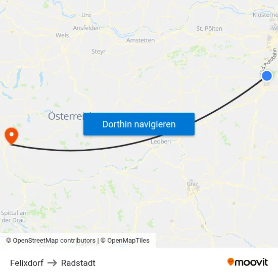 Felixdorf to Radstadt map