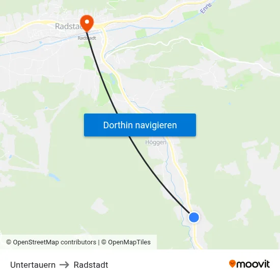 Untertauern to Radstadt map