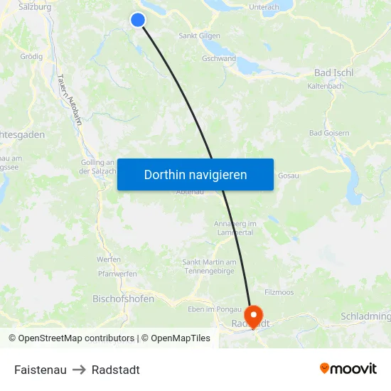 Faistenau to Radstadt map