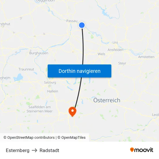 Esternberg to Radstadt map