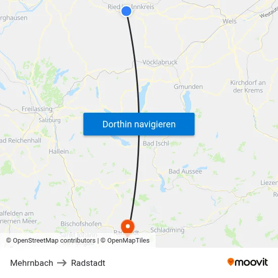 Mehrnbach to Radstadt map