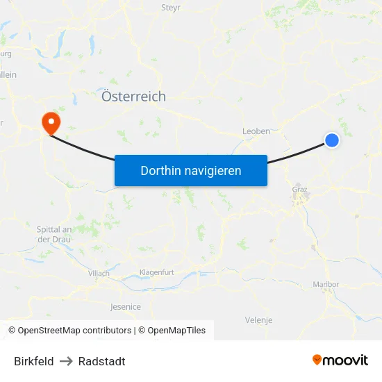 Birkfeld to Radstadt map
