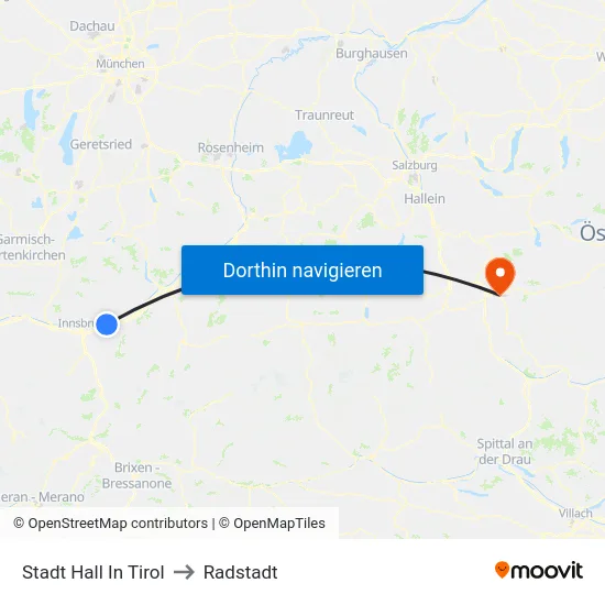 Stadt Hall In Tirol to Radstadt map