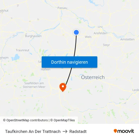 Taufkirchen An Der Trattnach to Radstadt map