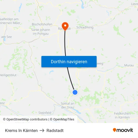 Krems In Kärnten to Radstadt map