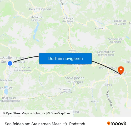 Saalfelden am Steinernen Meer to Radstadt map