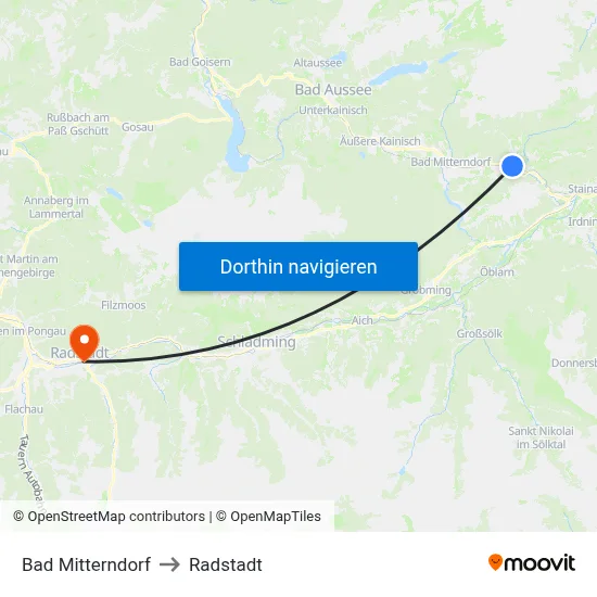 Bad Mitterndorf to Radstadt map