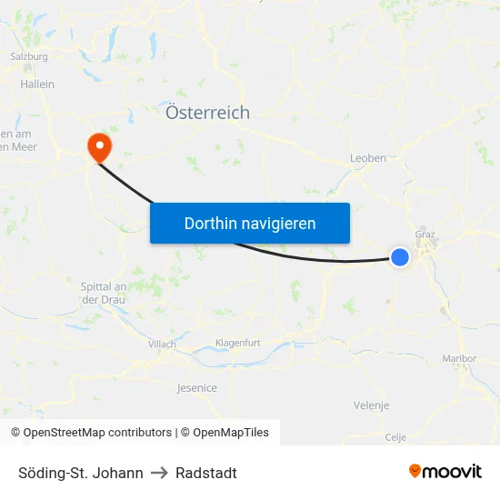 Söding-St. Johann to Radstadt map