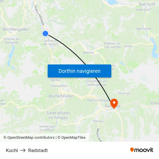 Kuchl to Radstadt map