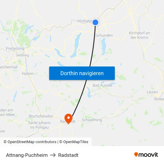 Attnang-Puchheim to Radstadt map