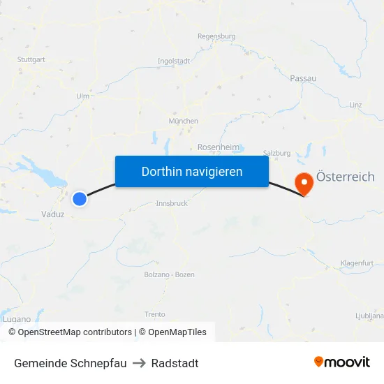 Gemeinde Schnepfau to Radstadt map