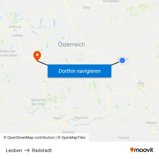 Leoben to Radstadt map
