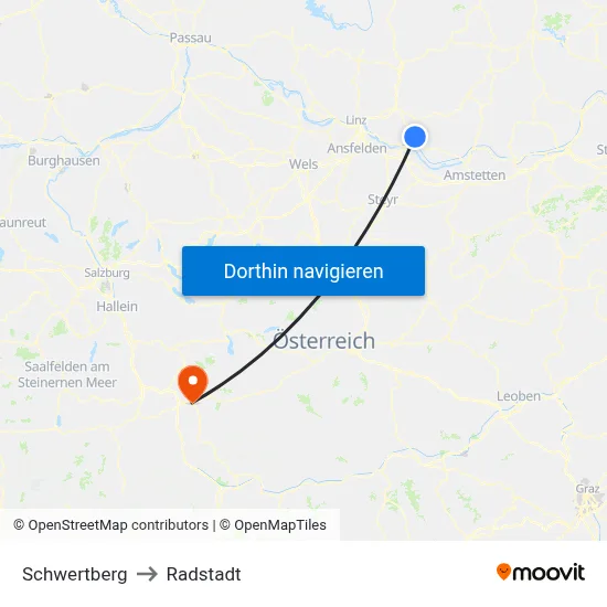Schwertberg to Radstadt map