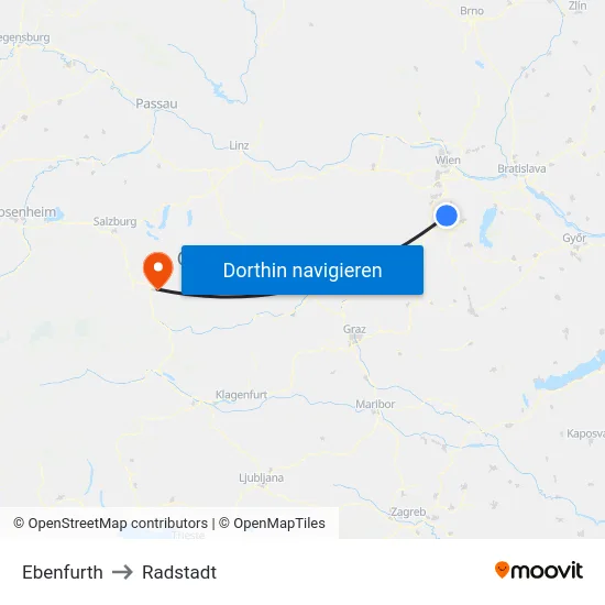 Ebenfurth to Radstadt map