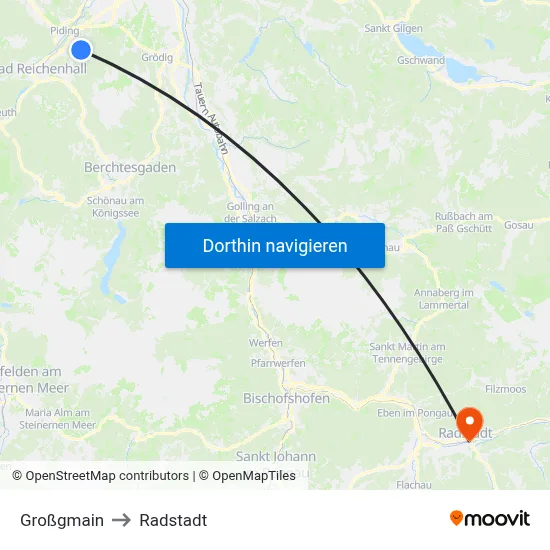Großgmain to Radstadt map