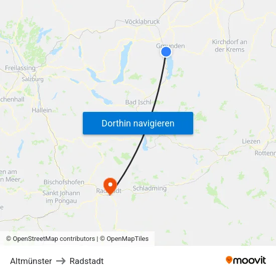 Altmünster to Radstadt map