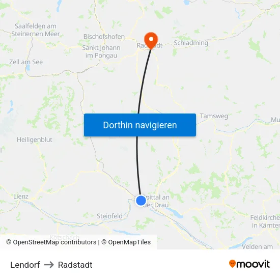 Lendorf to Radstadt map