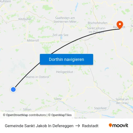 Gemeinde Sankt Jakob In Defereggen to Radstadt map