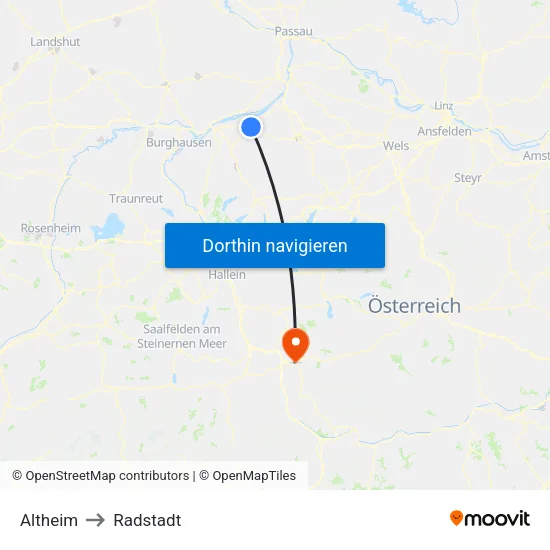 Altheim to Radstadt map