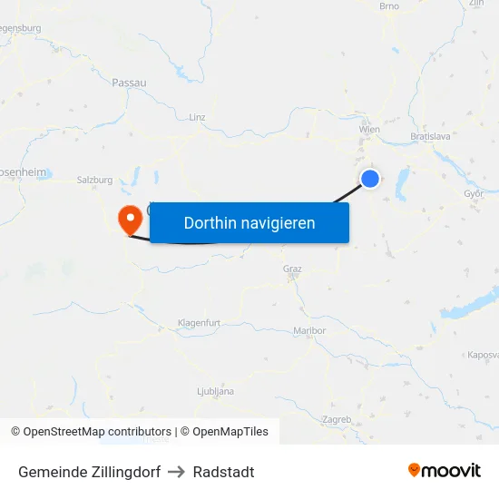 Gemeinde Zillingdorf to Radstadt map