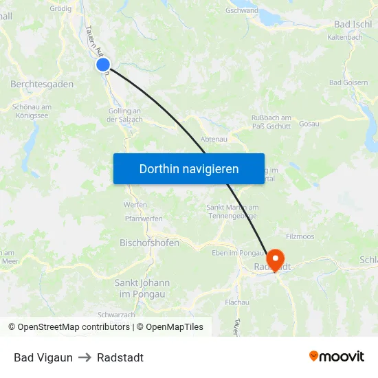 Bad Vigaun to Radstadt map