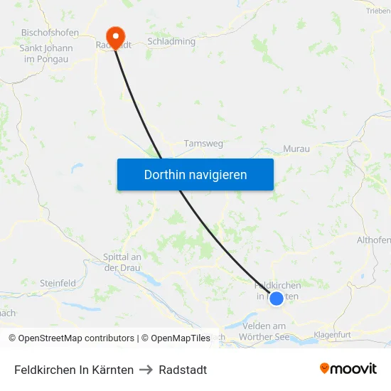 Feldkirchen In Kärnten to Radstadt map