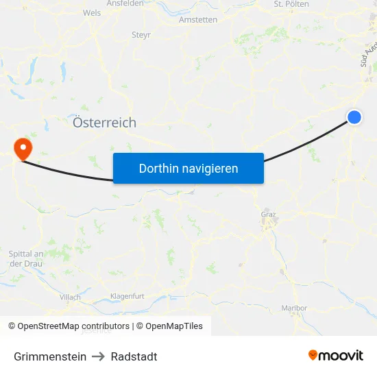Grimmenstein to Radstadt map