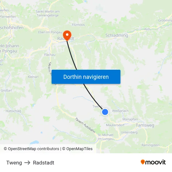 Tweng to Radstadt map