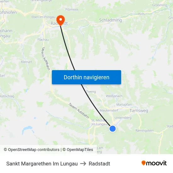 Sankt Margarethen Im Lungau to Radstadt map
