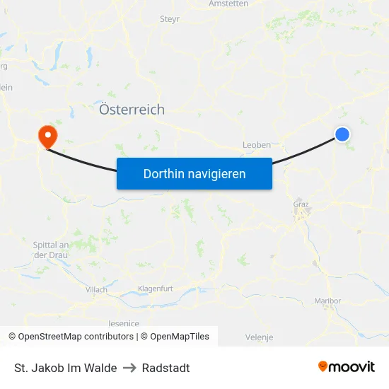 St. Jakob Im Walde to Radstadt map