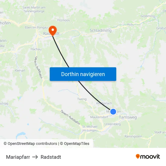 Mariapfarr to Radstadt map