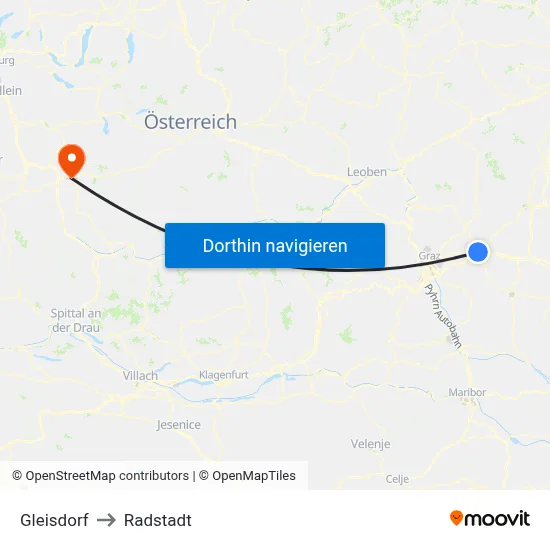 Gleisdorf to Radstadt map