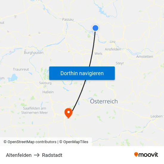 Altenfelden to Radstadt map