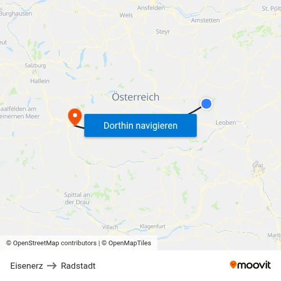 Eisenerz to Radstadt map