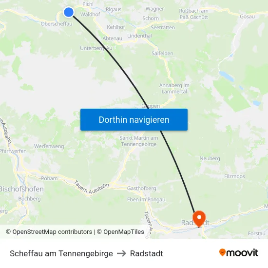 Scheffau am Tennengebirge to Radstadt map