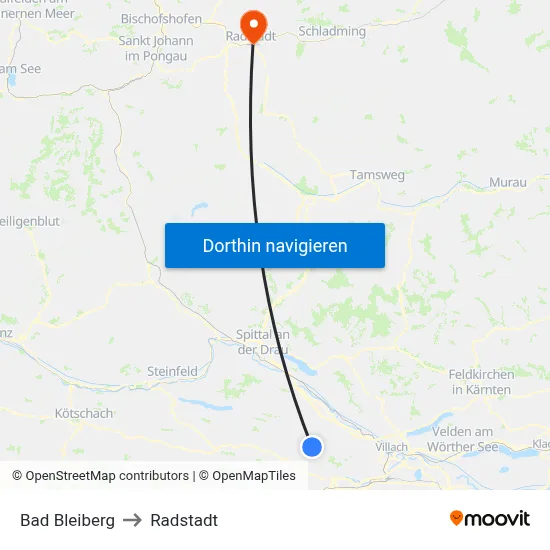 Bad Bleiberg to Radstadt map