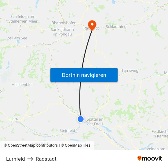 Lurnfeld to Radstadt map