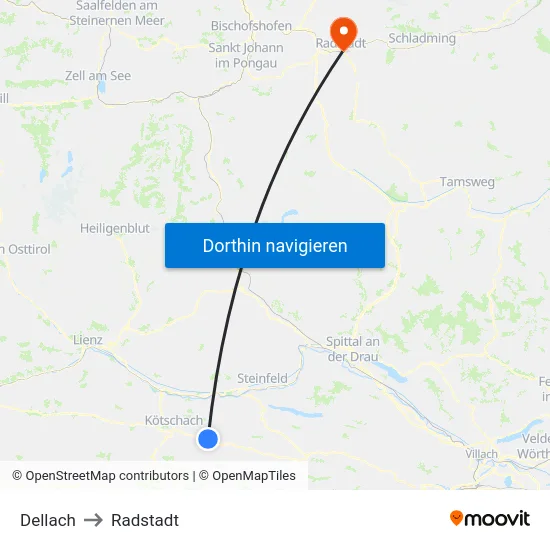 Dellach to Radstadt map