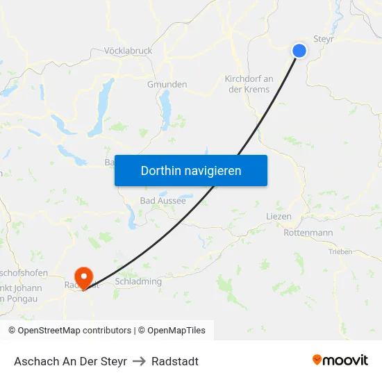 Aschach An Der Steyr to Radstadt map