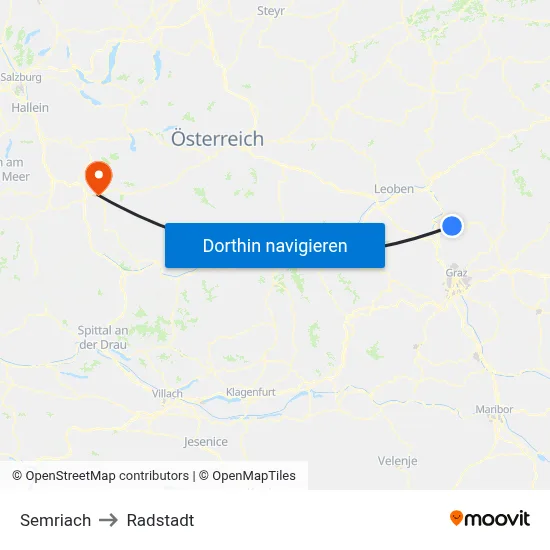 Semriach to Radstadt map