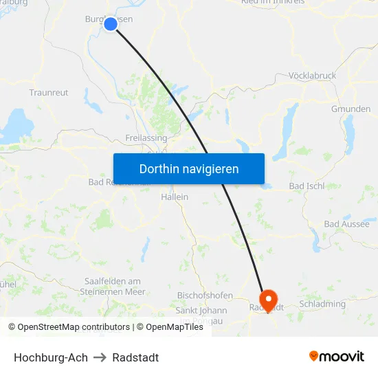 Hochburg-Ach to Radstadt map