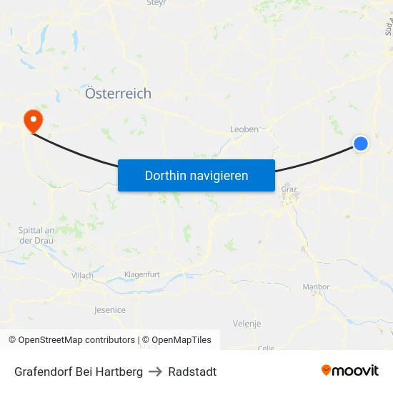 Grafendorf Bei Hartberg to Radstadt map