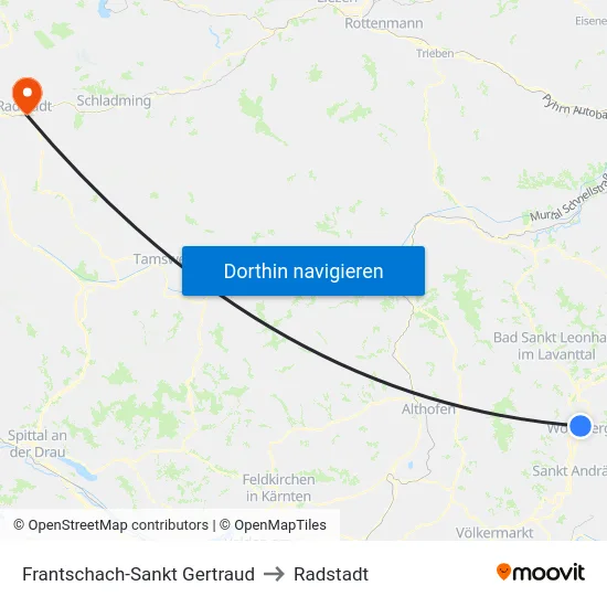 Frantschach-Sankt Gertraud to Radstadt map