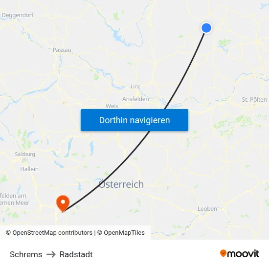 Schrems to Radstadt map