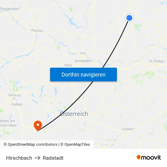 Hirschbach to Radstadt map