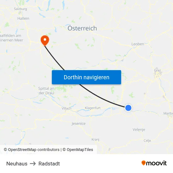 Neuhaus to Radstadt map
