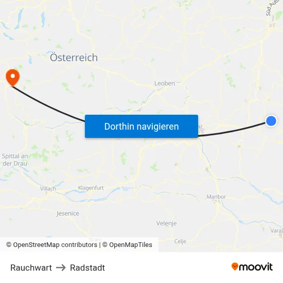 Rauchwart to Radstadt map