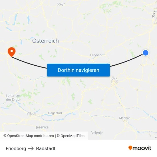 Friedberg to Radstadt map