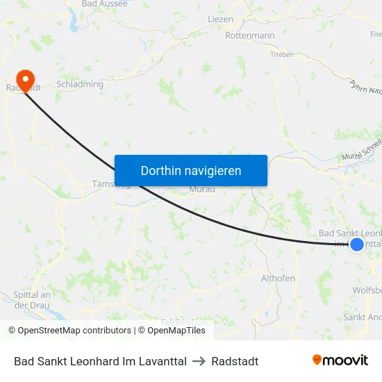 Bad Sankt Leonhard Im Lavanttal to Radstadt map