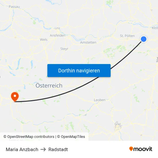 Maria Anzbach to Radstadt map